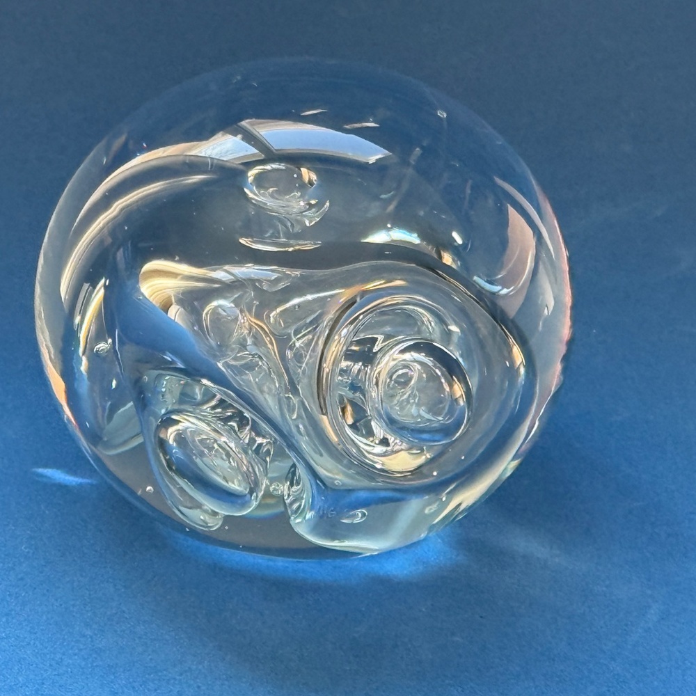Karg Vintage Clear Art Glass Hand Blown Paperweight Controlled Bubbles